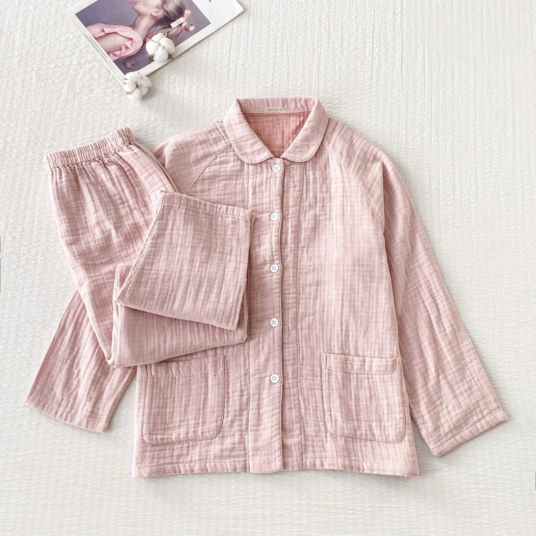 綿100%の4重構造のガーゼ地パジャマ メンズ レディース M/L/XL 紳士 婦人 ガーゼパジャマ 前開き 4重ガーゼ 選べる4色 快眠パジャマ 女性用 母の日 敬老の日 誕生日 古希 喜寿 傘寿 米寿 卒寿 白寿 お祝い 入院 敏感肌 低刺激