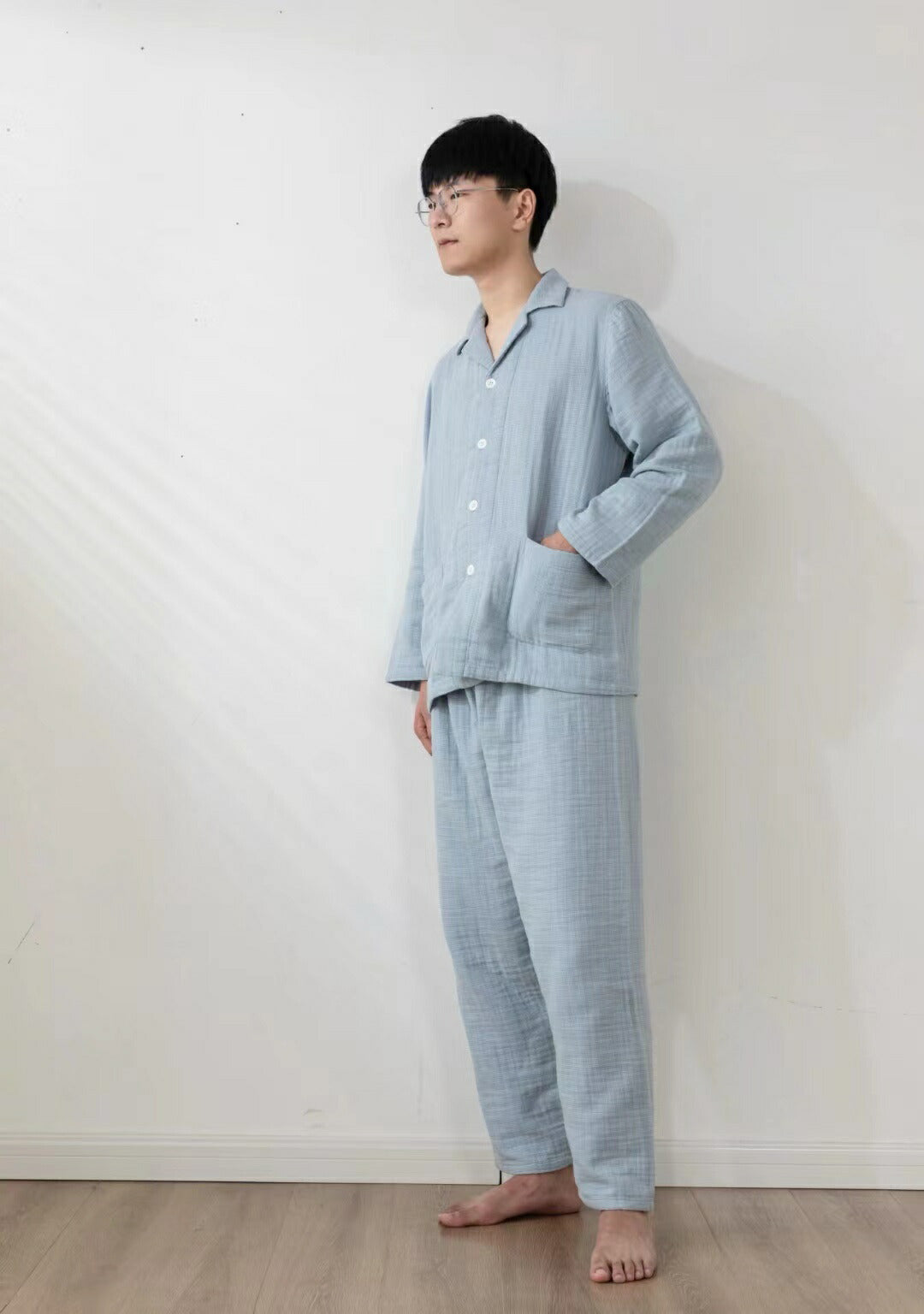綿100%の4重構造のガーゼ地パジャマ メンズ レディース M/L/XL 紳士 婦人 ガーゼパジャマ 前開き 4重ガーゼ 選べる4色 快眠パジャマ 女性用 母の日 敬老の日 誕生日 古希 喜寿 傘寿 米寿 卒寿 白寿 お祝い 入院 敏感肌 低刺激