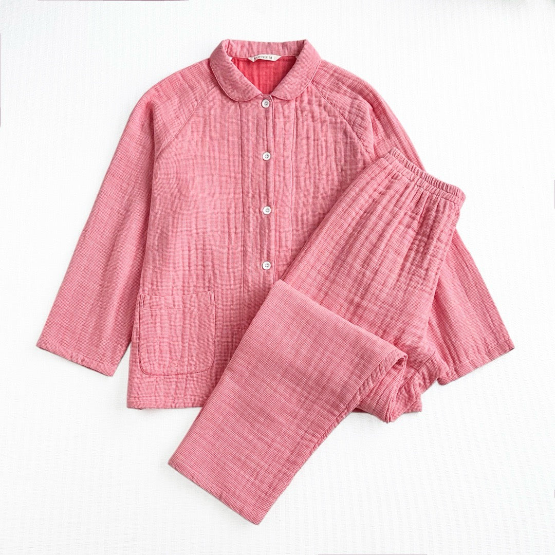 綿100%の4重構造のガーゼ地パジャマ メンズ レディース M/L/XL 紳士 婦人 ガーゼパジャマ 前開き 4重ガーゼ 選べる4色 快眠パジャマ 女性用 母の日 敬老の日 誕生日 古希 喜寿 傘寿 米寿 卒寿 白寿 お祝い 入院 敏感肌 低刺激