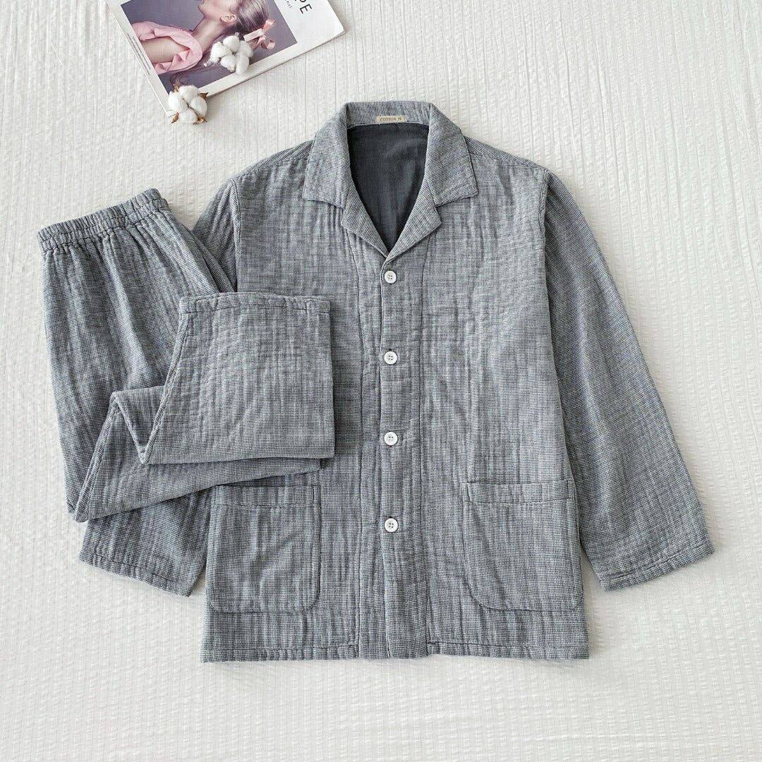 綿100%の4重構造のガーゼ地パジャマ メンズ レディース M/L/XL 紳士 婦人 ガーゼパジャマ 前開き 4重ガーゼ 選べる4色 快眠パジャマ 女性用 母の日 敬老の日 誕生日 古希 喜寿 傘寿 米寿 卒寿 白寿 お祝い 入院 敏感肌 低刺激