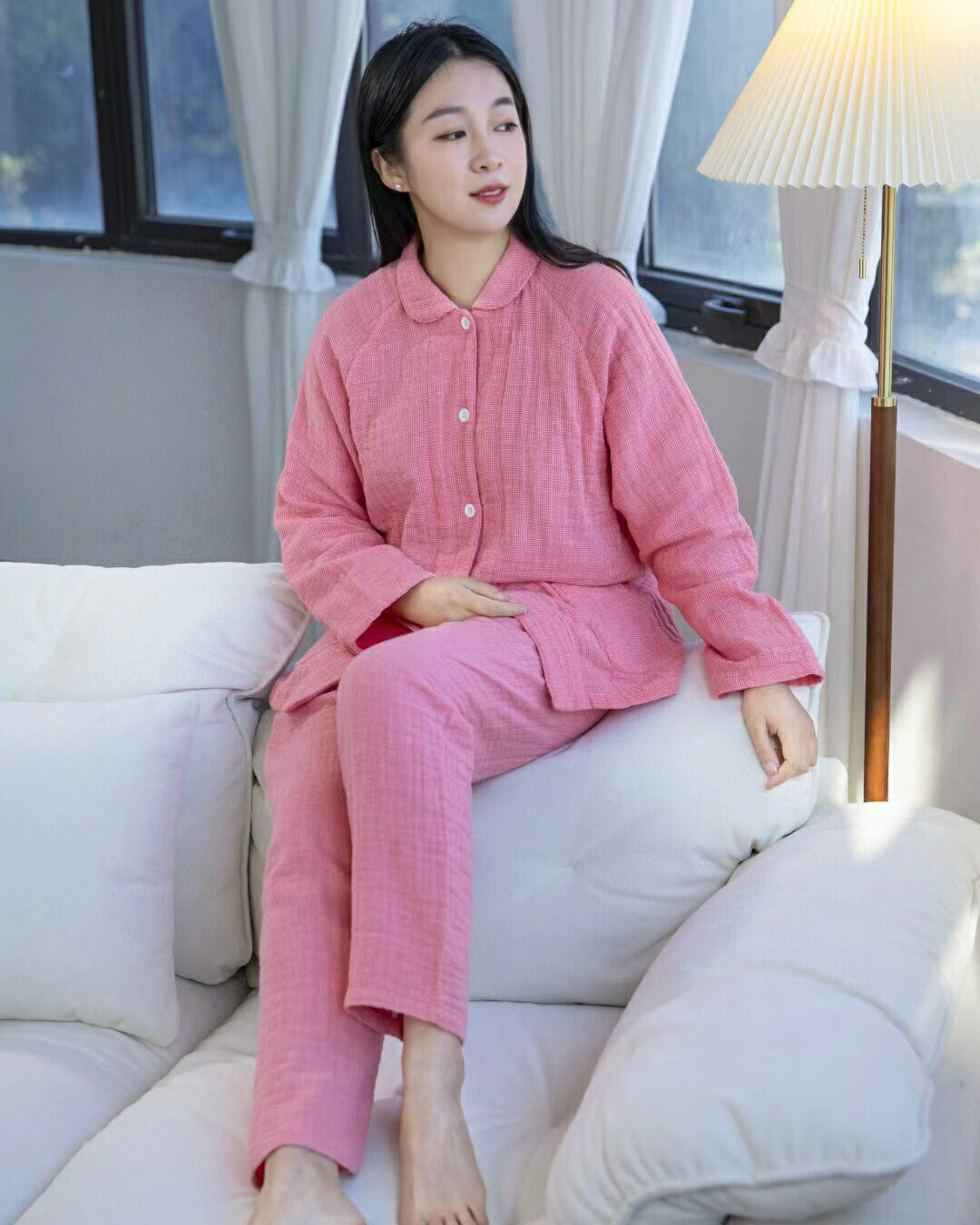 綿100%の4重構造のガーゼ地パジャマ メンズ レディース M/L/XL 紳士 婦人 ガーゼパジャマ 前開き 4重ガーゼ 選べる4色 快眠パジャマ 女性用 母の日 敬老の日 誕生日 古希 喜寿 傘寿 米寿 卒寿 白寿 お祝い 入院 敏感肌 低刺激