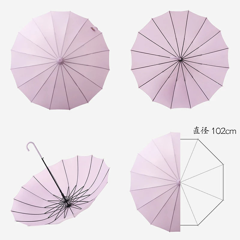 長傘 16本骨 雨傘 和傘 高級感 超大きい J型 手動 瞬間収納 簡単収納 床濡れない 撥水 収納カバー付き メンズ レディース 大判 直径106cm 耐風傘 無地 豪雨対応 超高強度